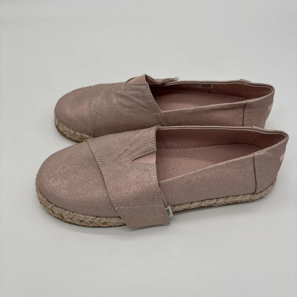 TOMS GLITTER YOUTH CLASSICS PINK GIRLS SLIP ON SHOES SIZE 3.5‎ NWOB CASUAL